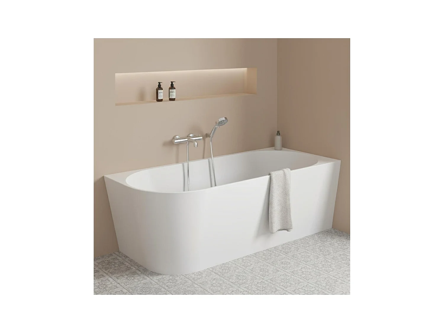 Baignoire semi-îlot en acrylique blanche 150cm - Angle droit