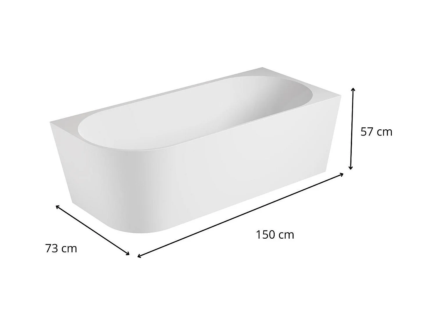Baignoire semi-îlot en acrylique blanche 150cm - Angle droit