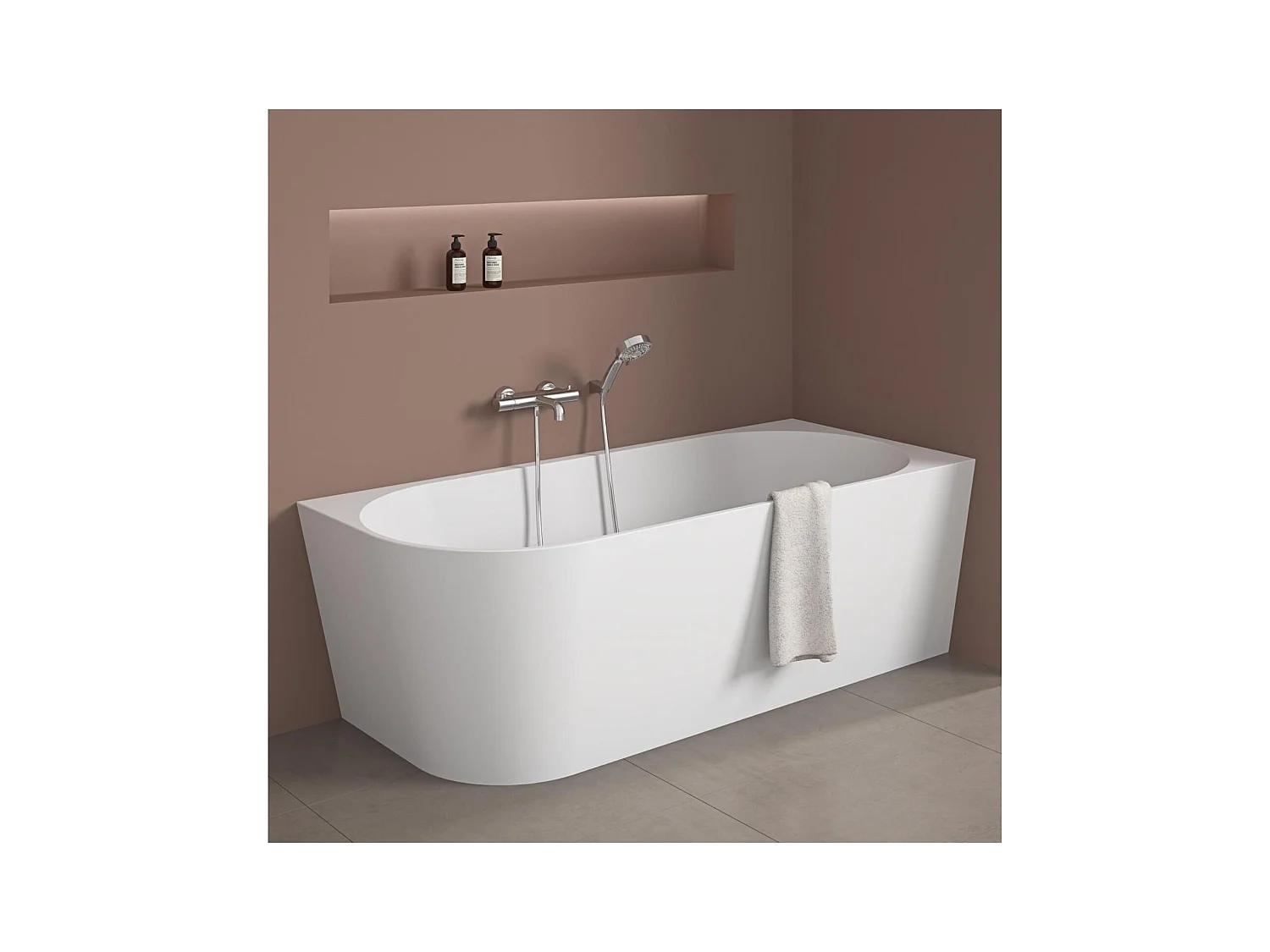 Baignoire semi-îlot en acrylique blanche 150cm - Angle droit
