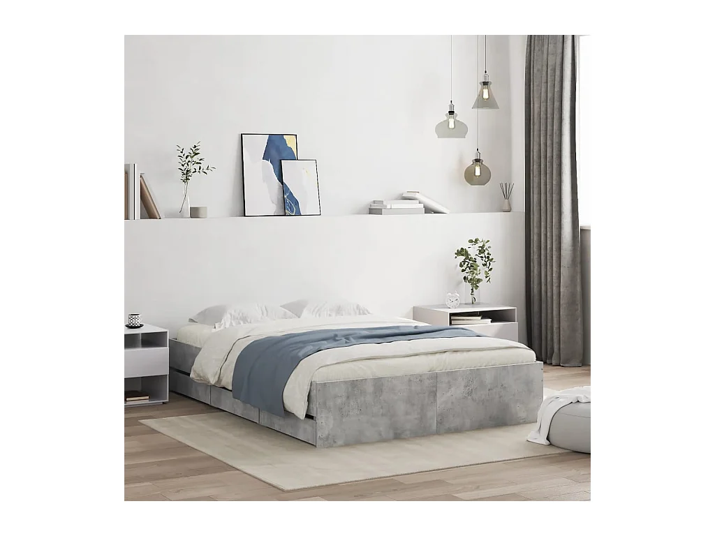 Lit simple | Lit adulte, enfant | Cadre de lit avec tiroirs gris béton 120x190 cm