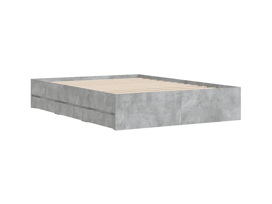 Lit simple | Lit adulte, enfant | Cadre de lit avec tiroirs gris béton 120x190 cm