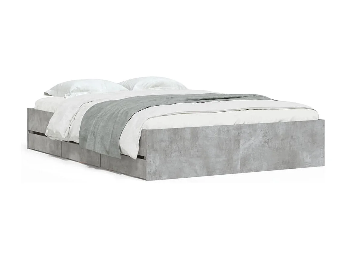 Lit simple | Lit adulte, enfant | Cadre de lit avec tiroirs gris béton 120x190 cm