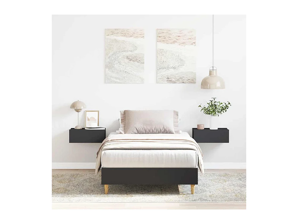 Lit simple | Lit adulte, enfant | Cadre de lit noir 75x190 cm bois ingénierie