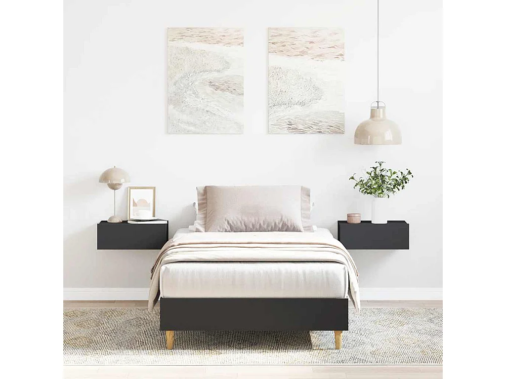 Lit simple | Lit adulte, enfant | Cadre de lit noir 75x190 cm bois ingénierie