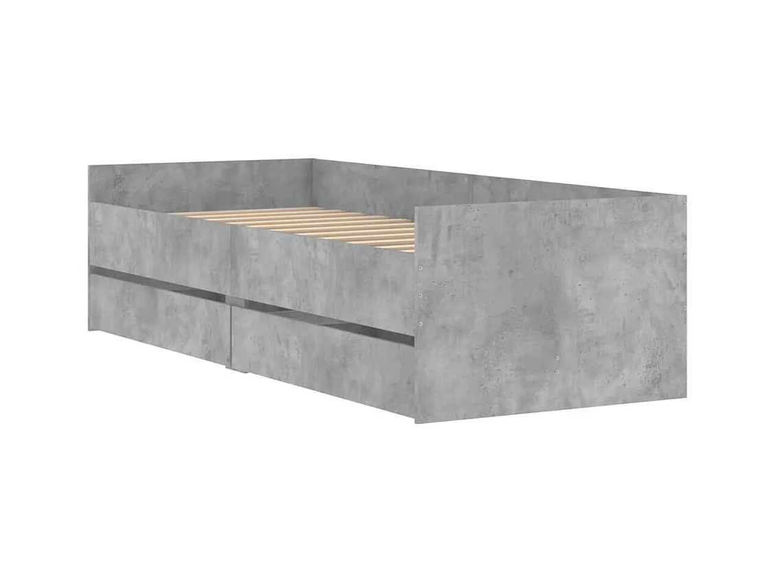 Lit simple | Lit adulte, enfant | Cadre de lit avec tiroirs gris béton 90x190 cm