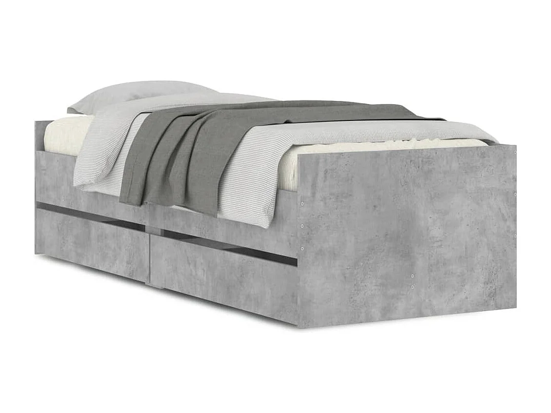 Lit simple | Lit adulte, enfant | Cadre de lit avec tiroirs gris béton 90x190 cm