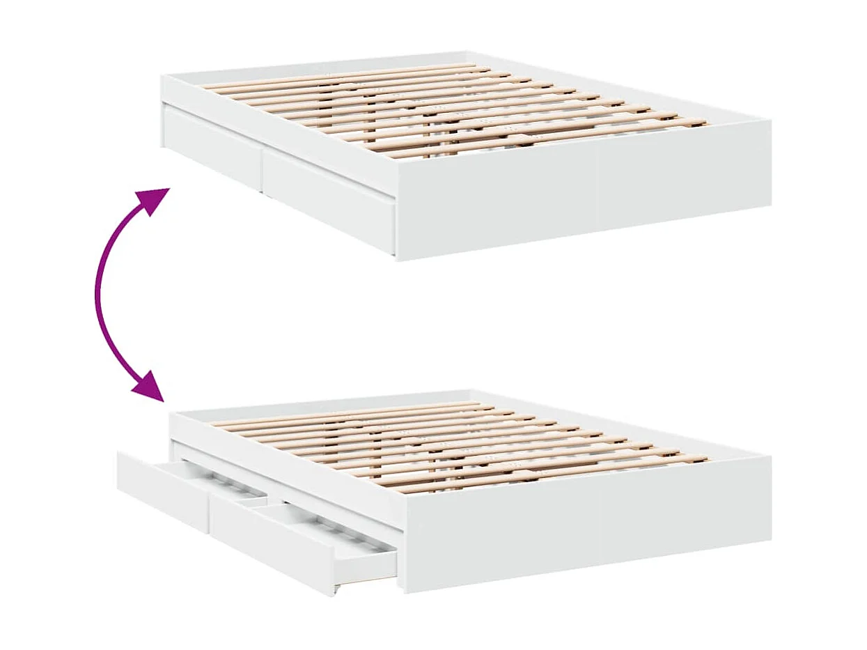 Lit double | Lit adulte | Cadre de lit avec tiroirs blanc 140x190 cm