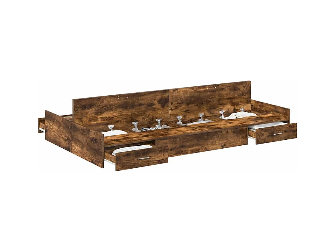 Lit simple | Lit adulte, enfant | Cadre de lit avec rangement avec tiroir Chêne fumé 120x190 cm