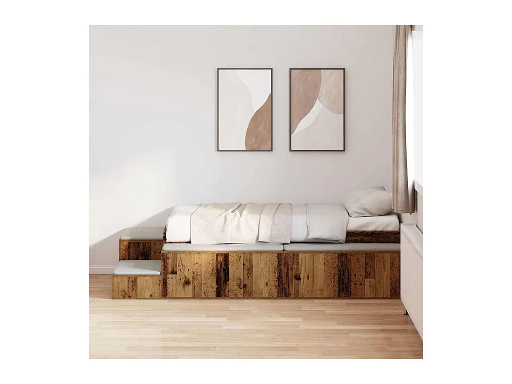 Lit simple | Lit adulte, enfant | Cadre de lit avec rangement Bois ancien 234x103x53.5 cm