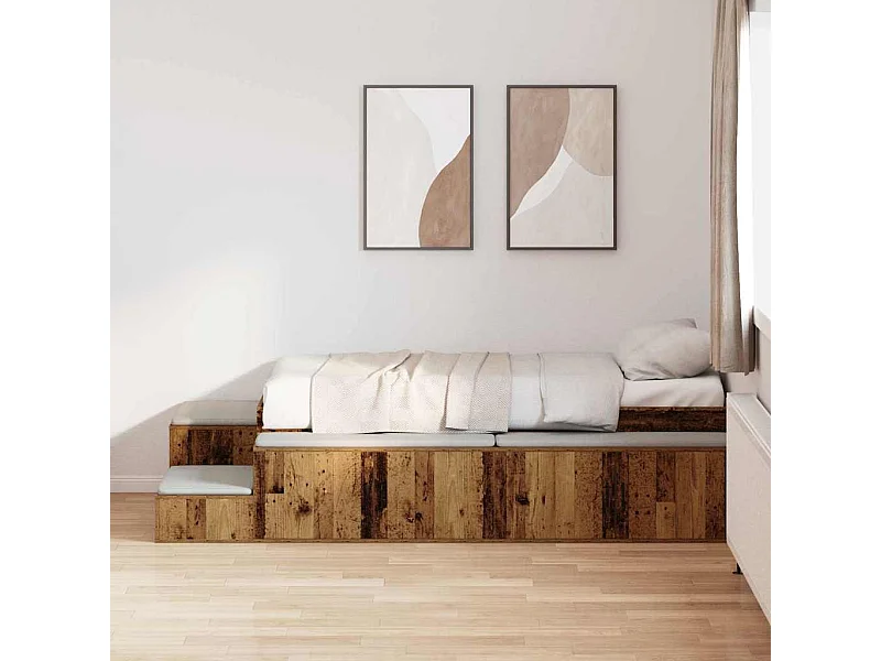 Lit simple | Lit adulte, enfant | Cadre de lit avec rangement Bois ancien 234x103x53.5 cm