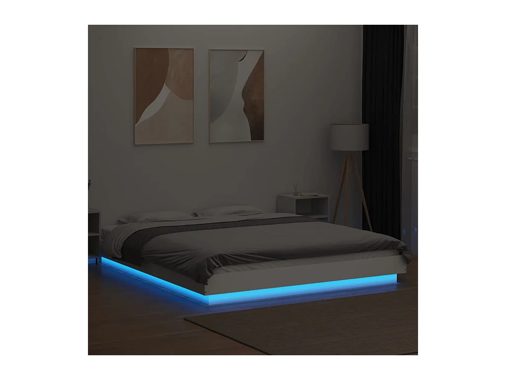 Lit double | Lit adulte | Cadre de lit avec lumières LED blanc 160x200 cm
