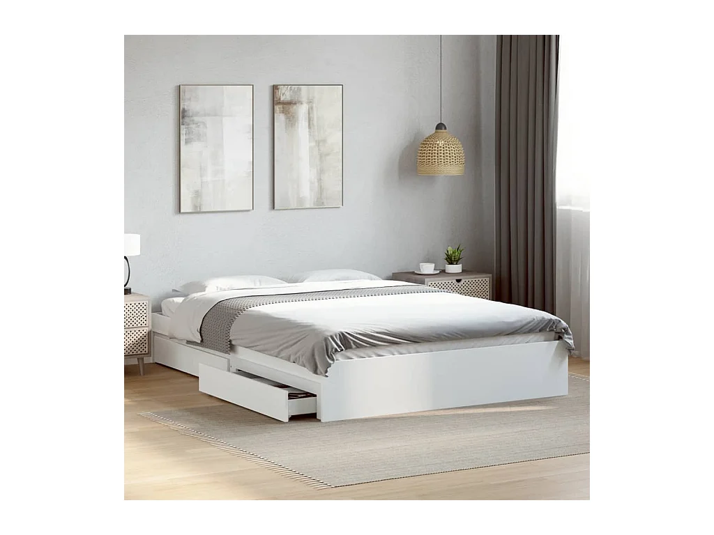 Lit double | Lit adulte | Cadre de lit avec tiroirs blanc 150x200 cm
