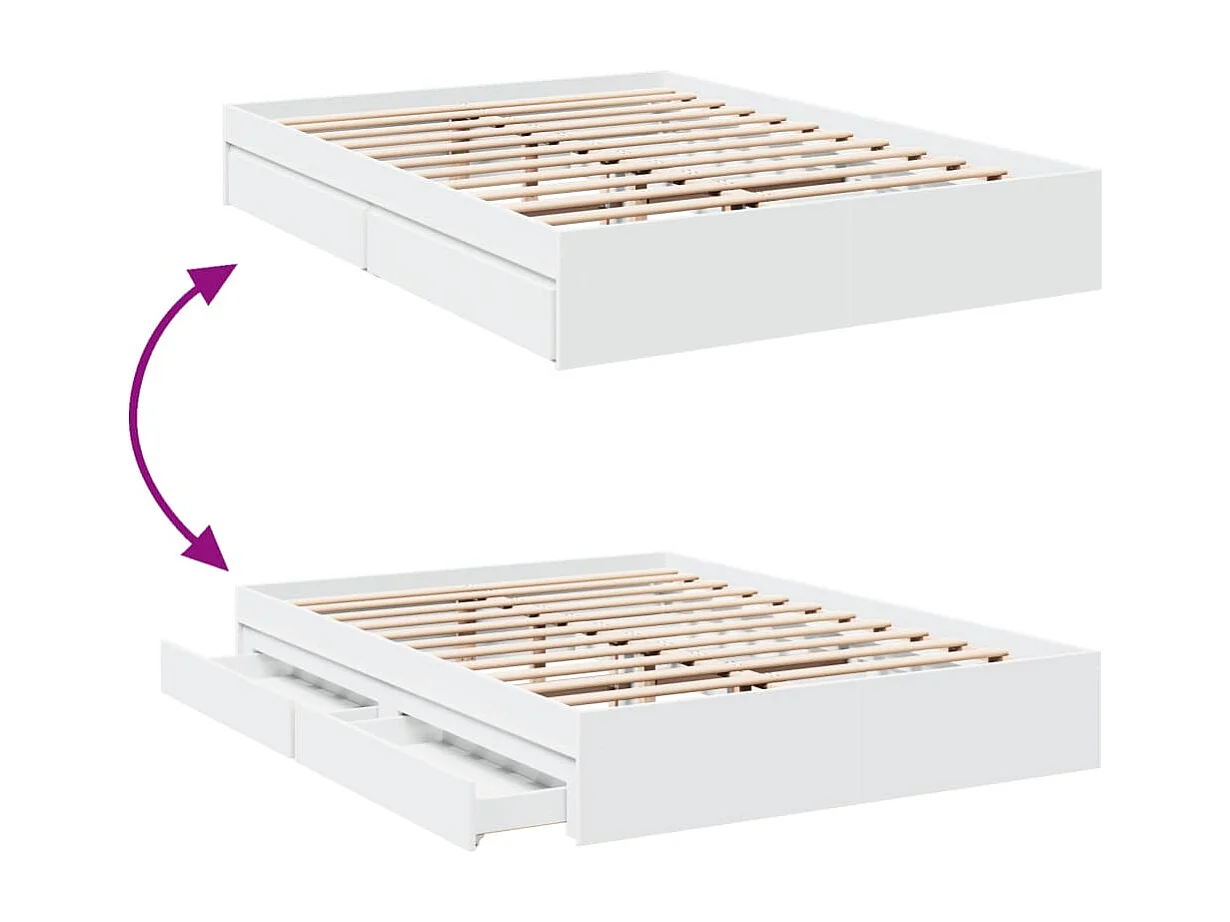 Lit double | Lit adulte | Cadre de lit avec tiroirs blanc 150x200 cm