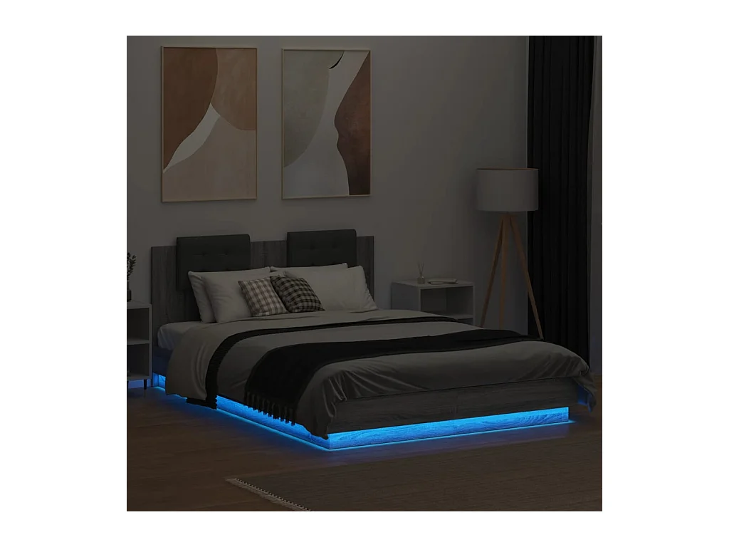 Lit double | Lit adulte | Cadre de lit avec LED sonoma gris 150x200 cm
