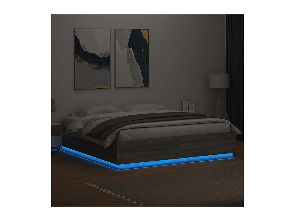 Lit double | Lit adulte | Cadre de lit avec LED sonoma gris 200x200 cm