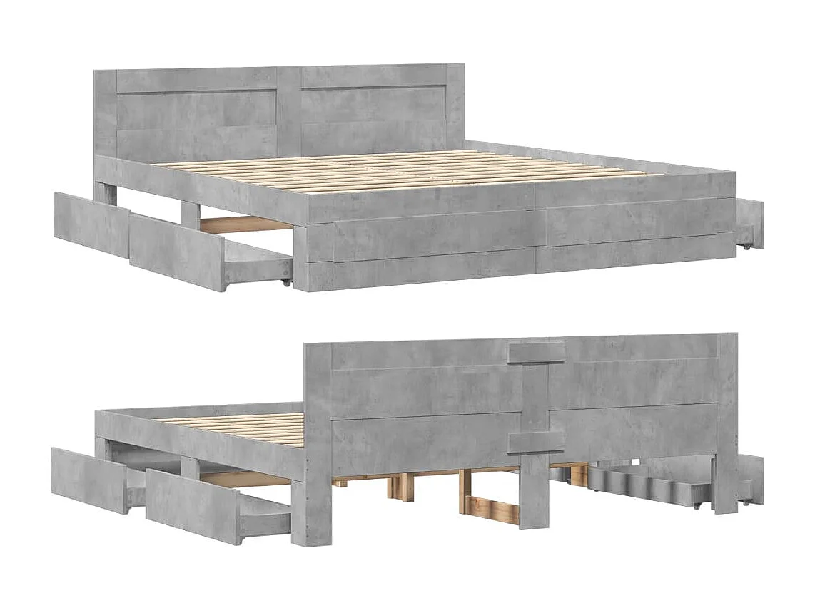 Lit double | Lit adulte | Cadre de lit tête de lit gris béton 200x200 cm