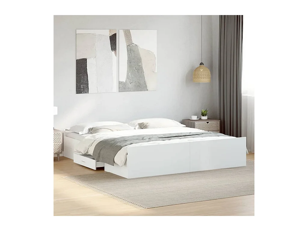 Lit double | Lit adulte | Cadre de lit avec tiroirs blanc 200x200 cm