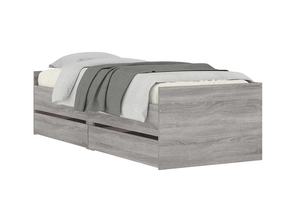 Lit simple | Lit adulte, enfant | Cadre de lit avec tiroirs sonoma gris 90x190 cm