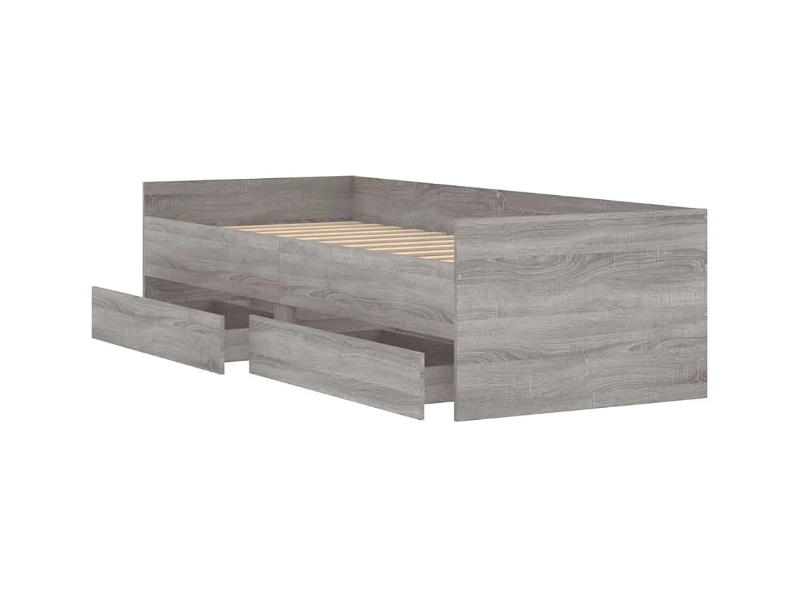Lit simple | Lit adulte, enfant | Cadre de lit avec tiroirs sonoma gris 90x190 cm