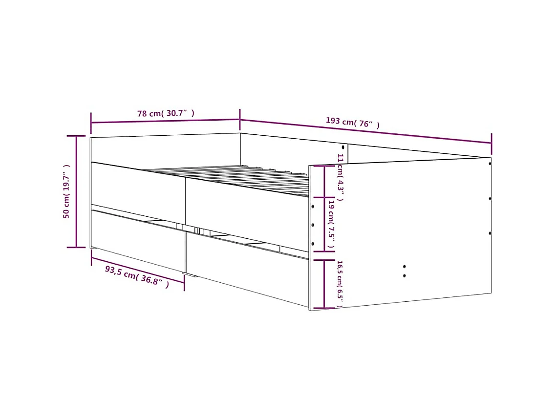 Lit simple | Lit adulte, enfant | Cadre de lit blanc 75x190 cm