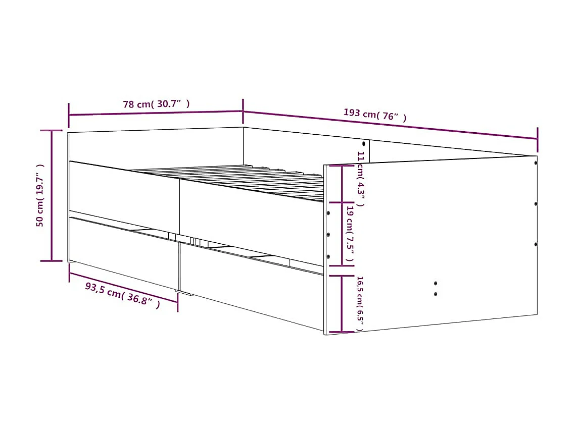 Lit simple | Lit adulte, enfant | Cadre de lit blanc 75x190 cm