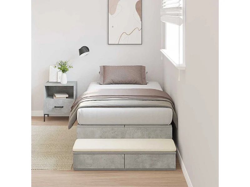 Lit simple | Lit adulte, enfant | Cadre de lit avec rangement Gris béton 236.5x90x31.5 cm