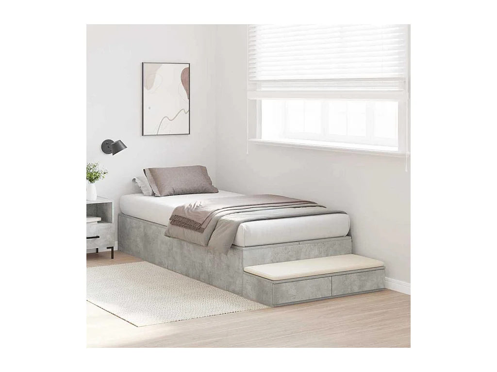 Lit simple | Lit adulte, enfant | Cadre de lit avec rangement Gris béton 236.5x90x31.5 cm