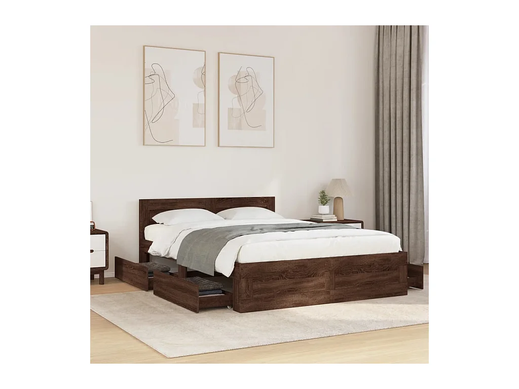 Lit simple | Lit adulte, enfant | Cadre de lit et tête de lit chêne marron 120x200cm