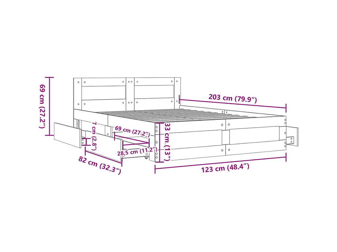Lit simple | Lit adulte, enfant | Cadre de lit et tête de lit chêne marron 120x200cm