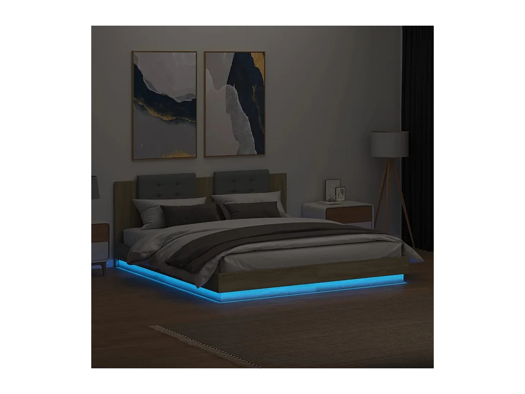 Lit double | Lit adulte | Cadre de lit avec LED chêne sonoma 200x200 cm