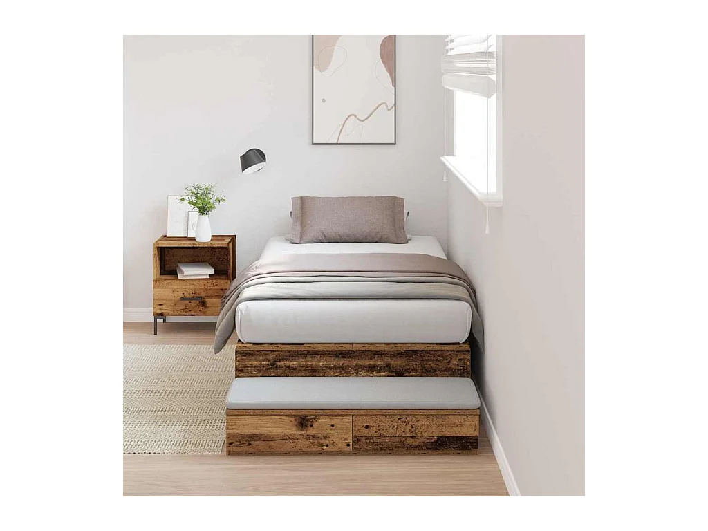 Lit simple | Lit adulte, enfant | Cadre de lit avec rangement Bois ancien 236.5x80x31.5 cm