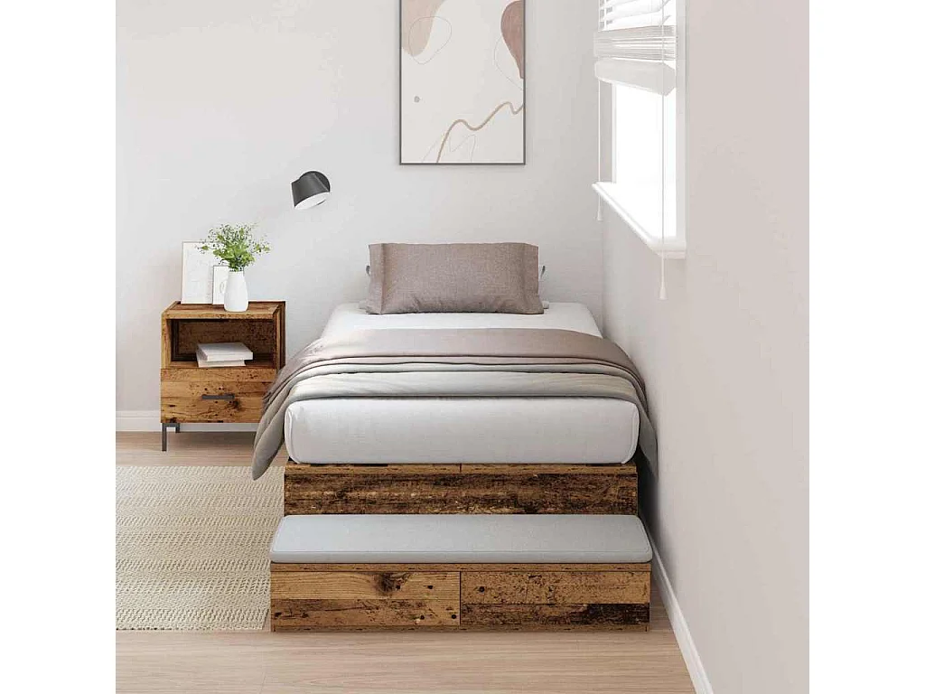 Lit simple | Lit adulte, enfant | Cadre de lit avec rangement Bois ancien 236.5x80x31.5 cm