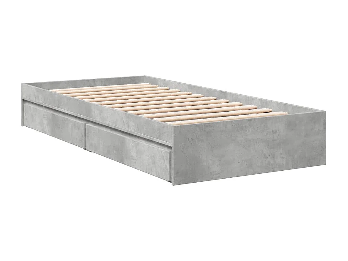 Lit simple | Lit adulte, enfant | Cadre de lit avec tiroirs gris béton 100x200 cm