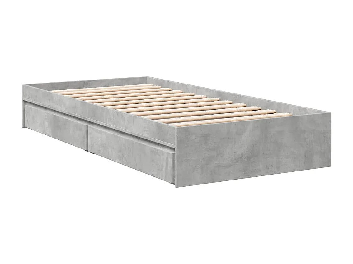 Lit simple | Lit adulte, enfant | Cadre de lit avec tiroirs gris béton 100x200 cm