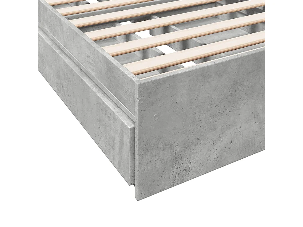 Lit simple | Lit adulte, enfant | Cadre de lit avec tiroirs gris béton 100x200 cm