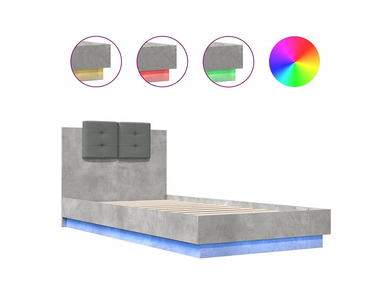 Lit simple | Lit adulte, enfant | Cadre de lit avec LED gris béton 100x200 cm