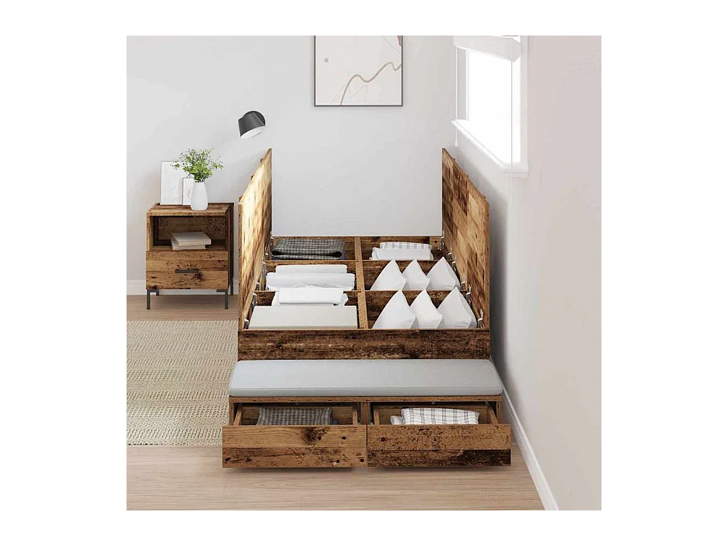 Lit simple | Lit adulte, enfant | Cadre de lit avec rangement Bois ancien 236.5x100x31.5 cm