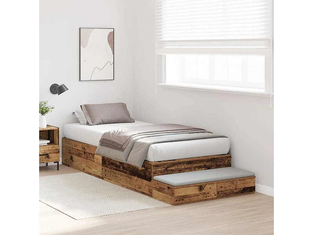 Lit simple | Lit adulte, enfant | Cadre de lit avec rangement Bois ancien 236.5x100x31.5 cm