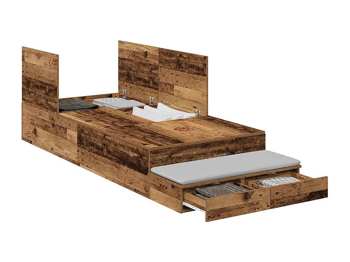 Lit simple | Lit adulte, enfant | Cadre de lit avec rangement Bois ancien 236.5x100x31.5 cm