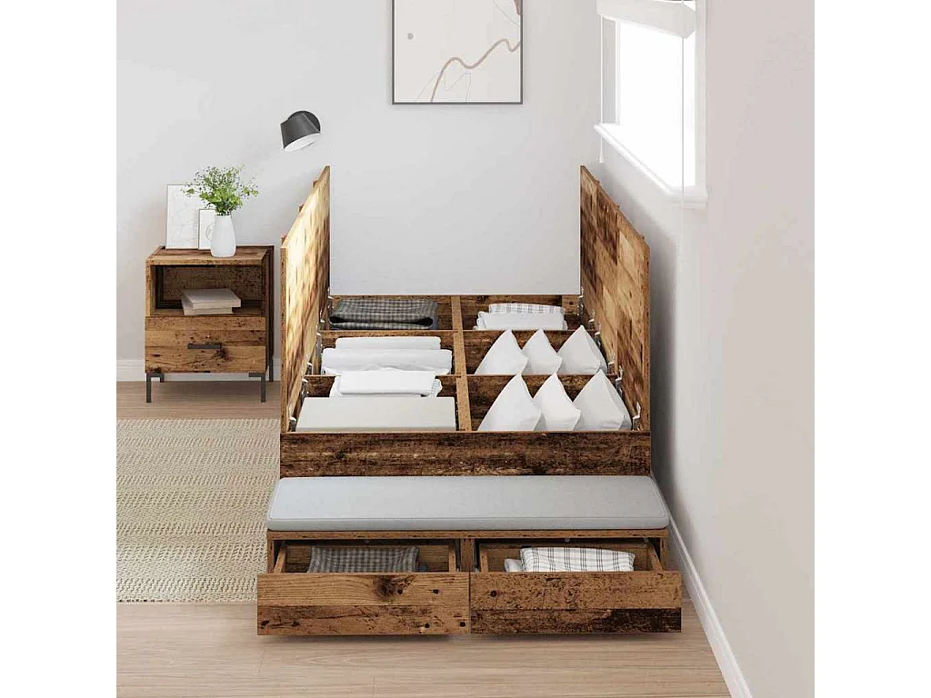 Lit simple | Lit adulte, enfant | Cadre de lit avec rangement Bois ancien 236.5x100x31.5 cm