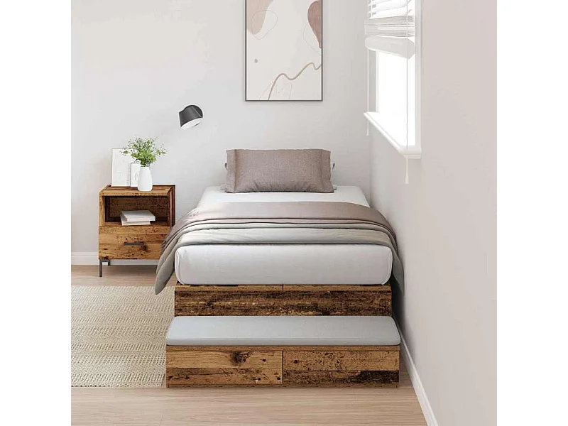 Lit simple | Lit adulte, enfant | Cadre de lit avec rangement Bois ancien 236.5x100x31.5 cm
