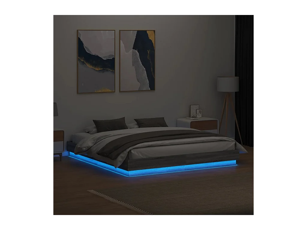 Lit double | Lit adulte | Cadre de lit avec LED sonoma gris 200x200 cm