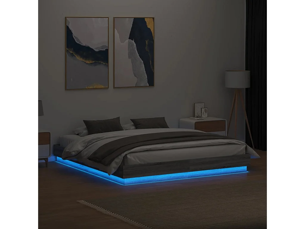 Lit double | Lit adulte | Cadre de lit avec LED sonoma gris 200x200 cm