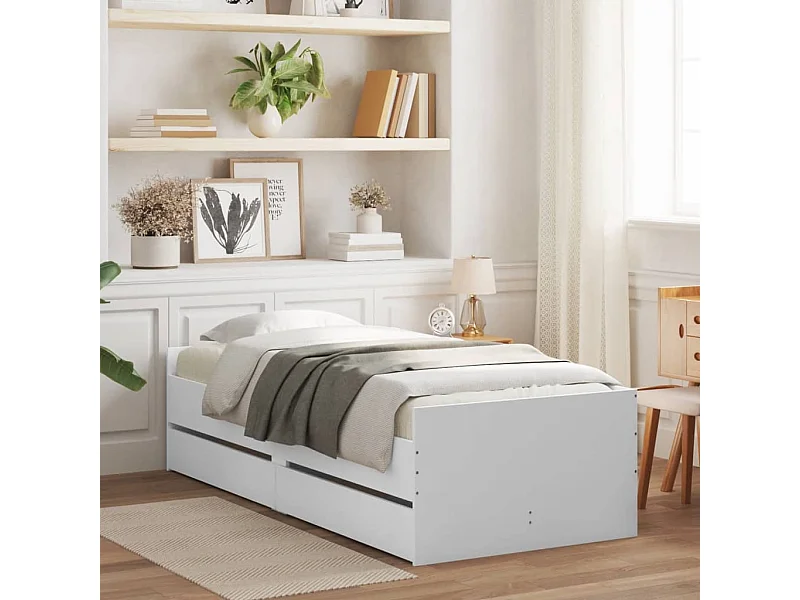 Lit simple | Lit adulte, enfant | Cadre de lit avec tiroirs blanc 90x200 cm