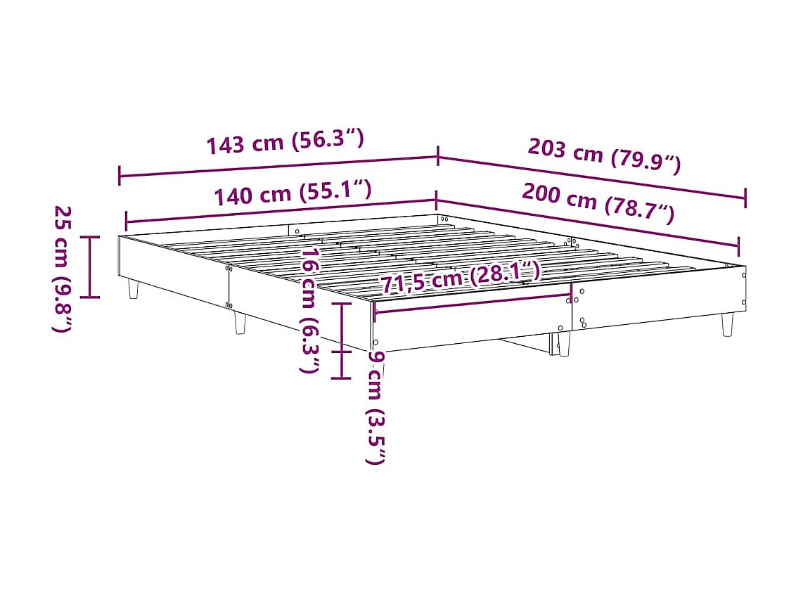 Lit double | Lit adulte | Cadre de lit Chêne noir 140x200 cm Bois d'ingénierie