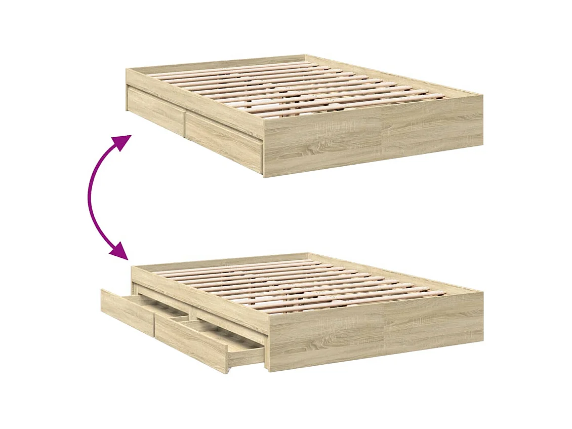 Lit double | Lit adulte | Cadre de lit avec tiroirs chêne sonoma 140x200 cm