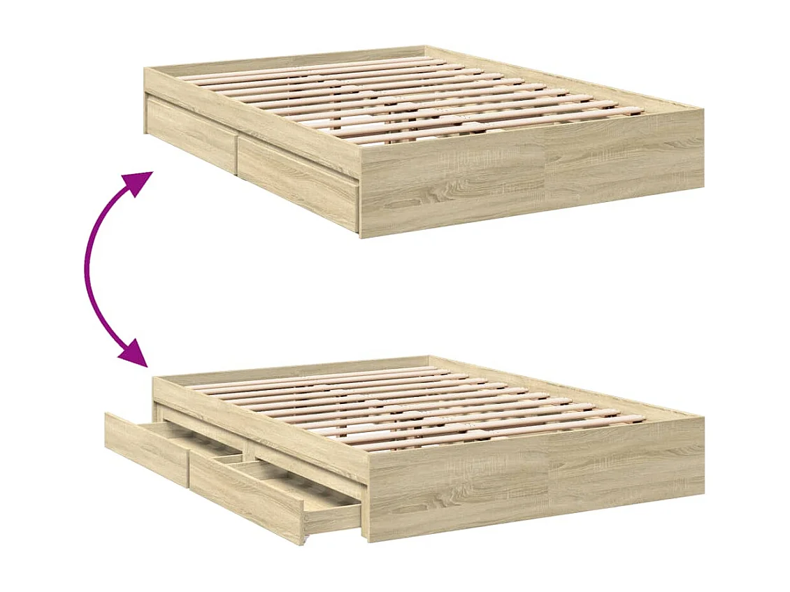 Lit double | Lit adulte | Cadre de lit avec tiroirs chêne sonoma 140x200 cm