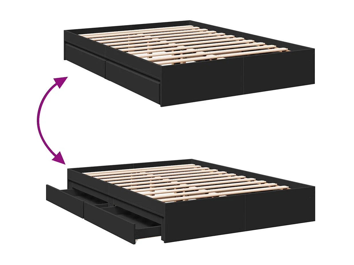 Lit double | Lit adulte | Cadre de lit avec tiroirs noir 135x190 cm