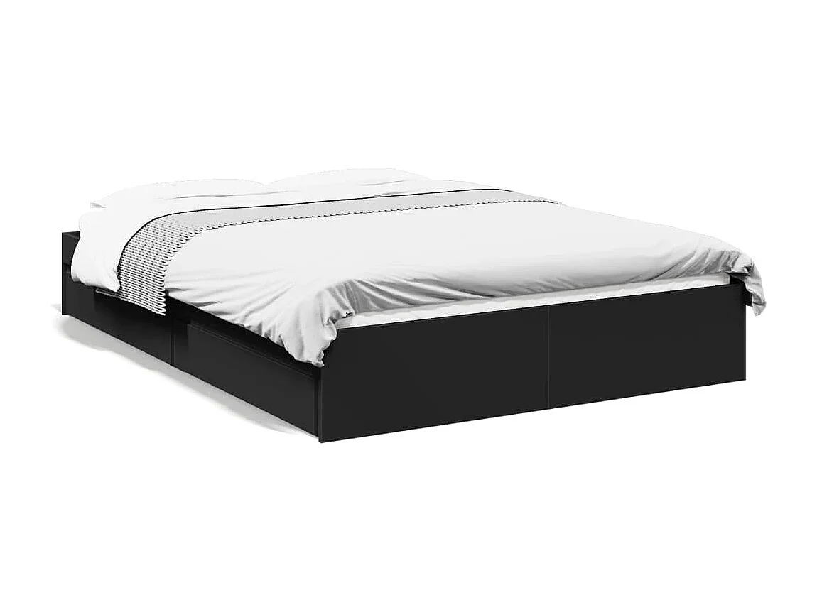 Lit double | Lit adulte | Cadre de lit avec tiroirs noir 135x190 cm