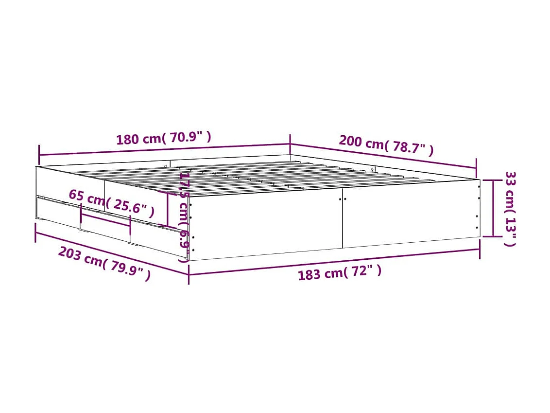 Lit double | Lit adulte | Cadre de lit avec tiroirs sonoma gris 180x200 cm